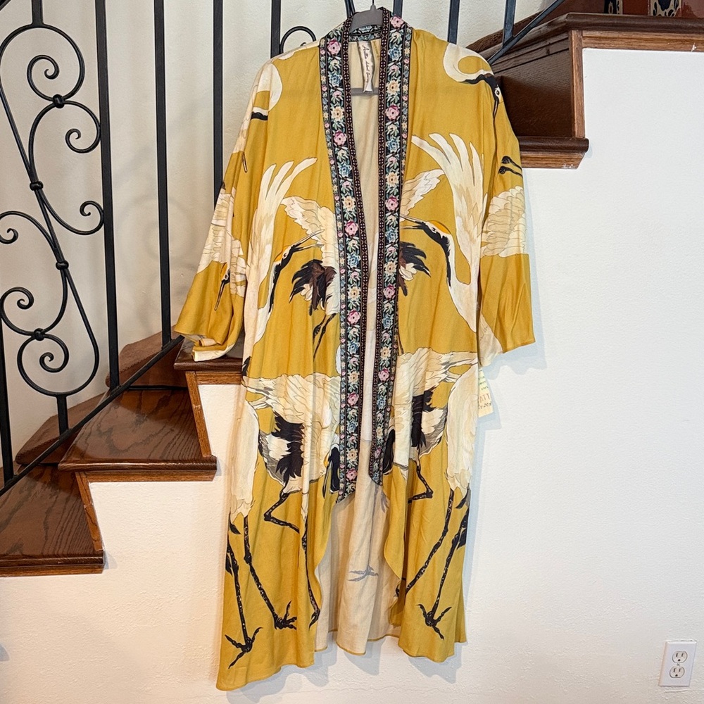 Aratta Silent Journey Yellow Kimono with Crane Design